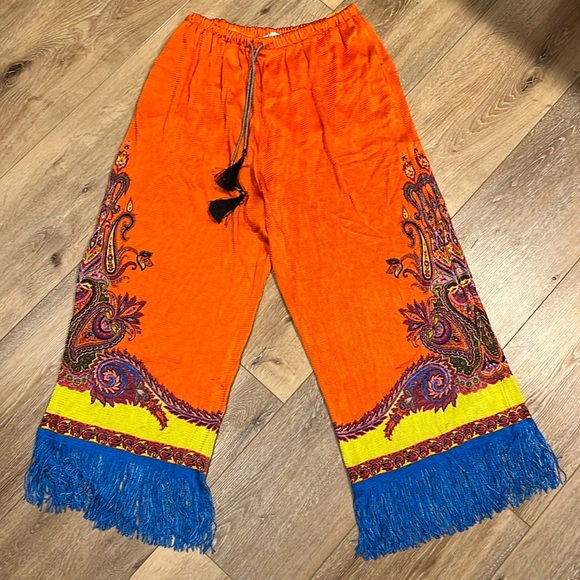 Etro Orange Fringe-Trimmed Printed Pants - Picture 1 of 4